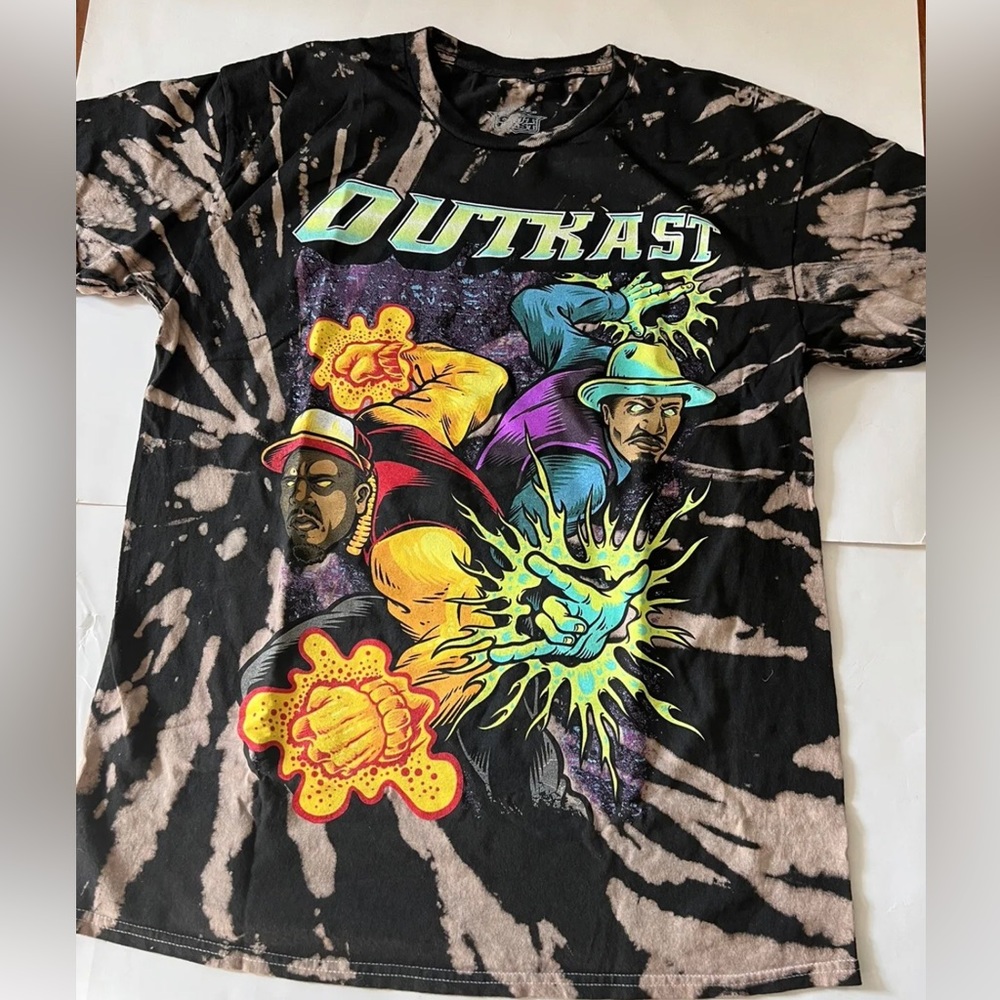 New Men's Outkast Bleach Wash Tie Dye Black T-Shirt Sz Small & Medium